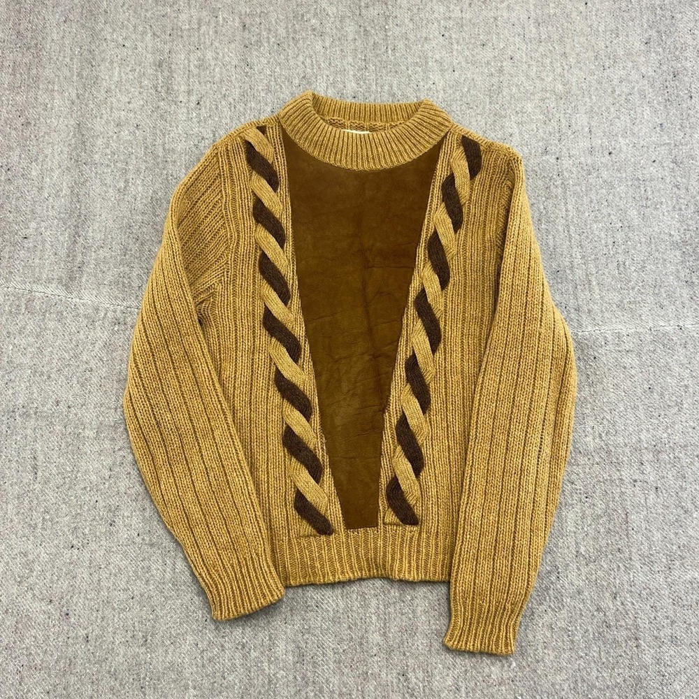 Vintage Jantzen Sweater Mens Small Beige 1970s Wool Cable Knit USA Big J